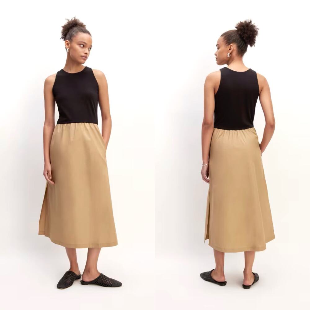 Everlane Supima Jersey Riviera Midi Dress Black/Tiger's Eye Women XS NWOT